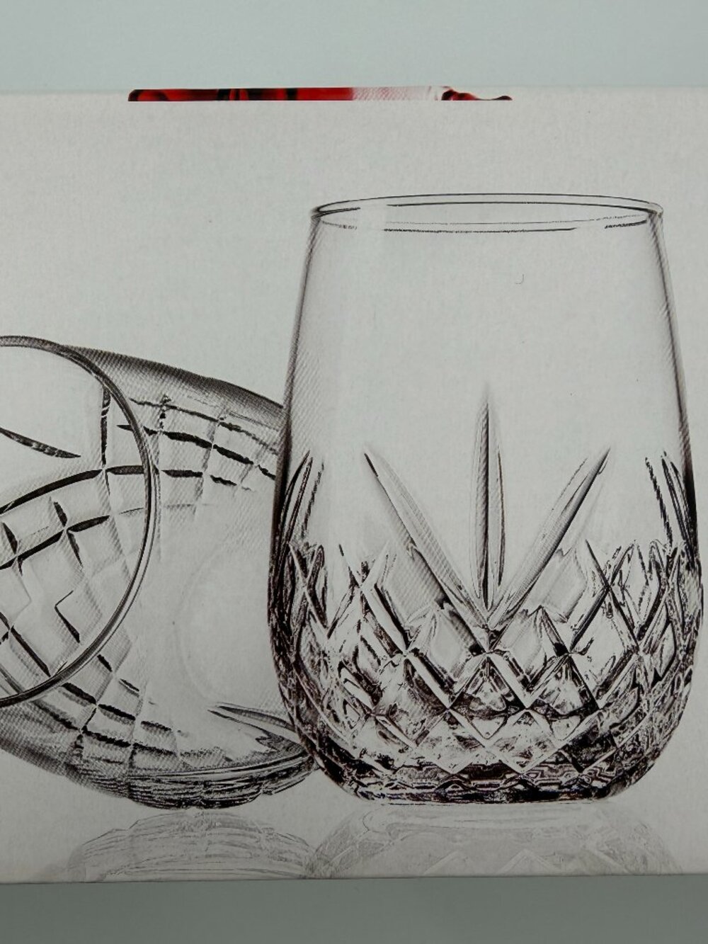 Godinger Dublin Stemless Wine Glasses Goblet Set of 4 Crystal 15oz Beverage NIB